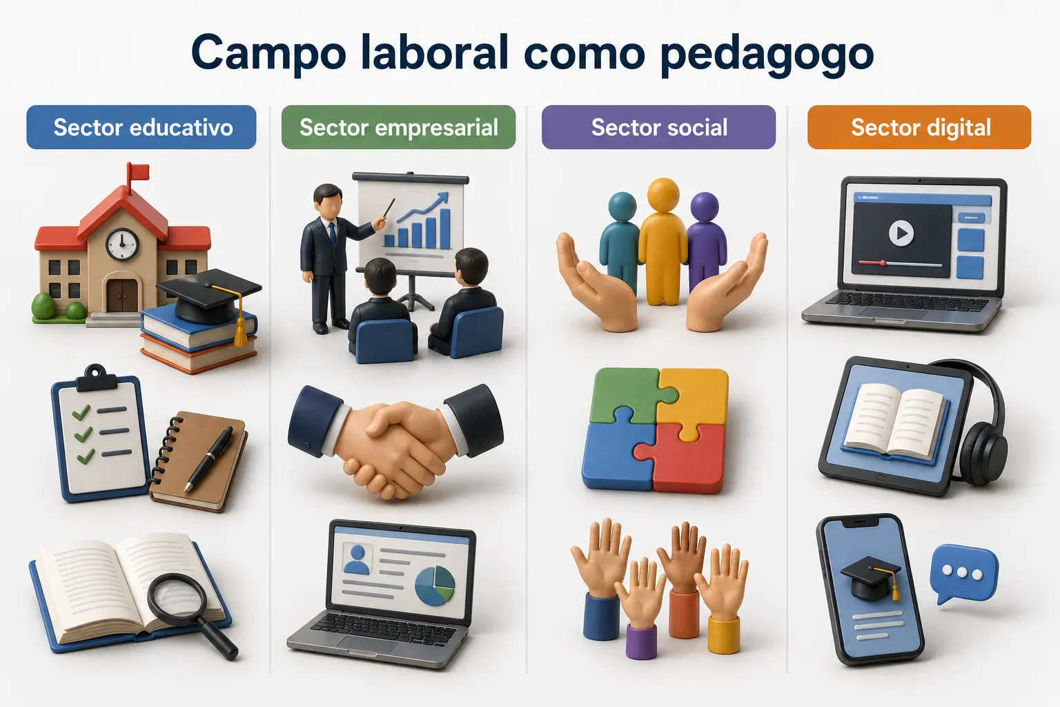 Campo laboral como pedagogo Sector educativo Sector empresarial Sector social Sector digital